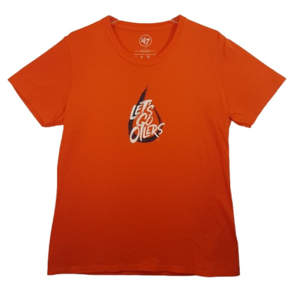 Vintage 47 NHL Edmonton Oilers Tee Shirt Large US L Lets Go Oilers Hockey Orange